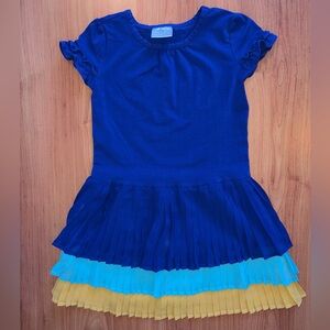 Hannah Andersson Royal Blue and Teal Ruffle Neck Casual Dress